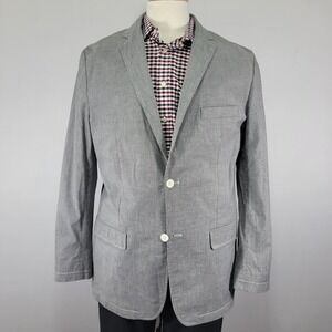 Material London Men's‎ Sport Coat Blazer Two Button Unstructured Gray Striped LG